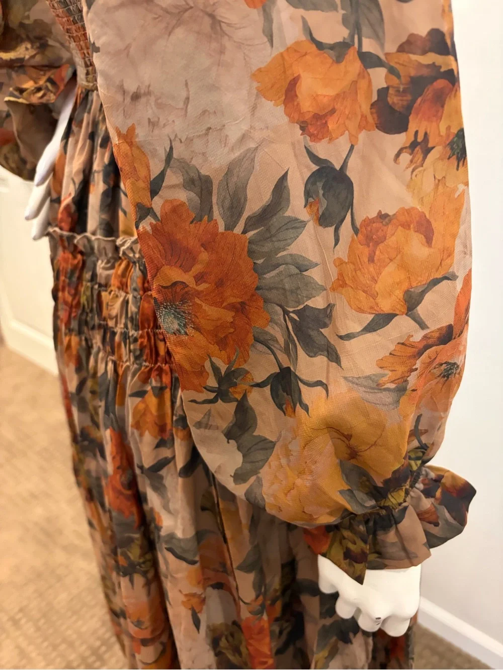 PROMESA Wandering Rose Smocked Floral Chiffon Midi Dress Flowy Fairy Core Dress_7